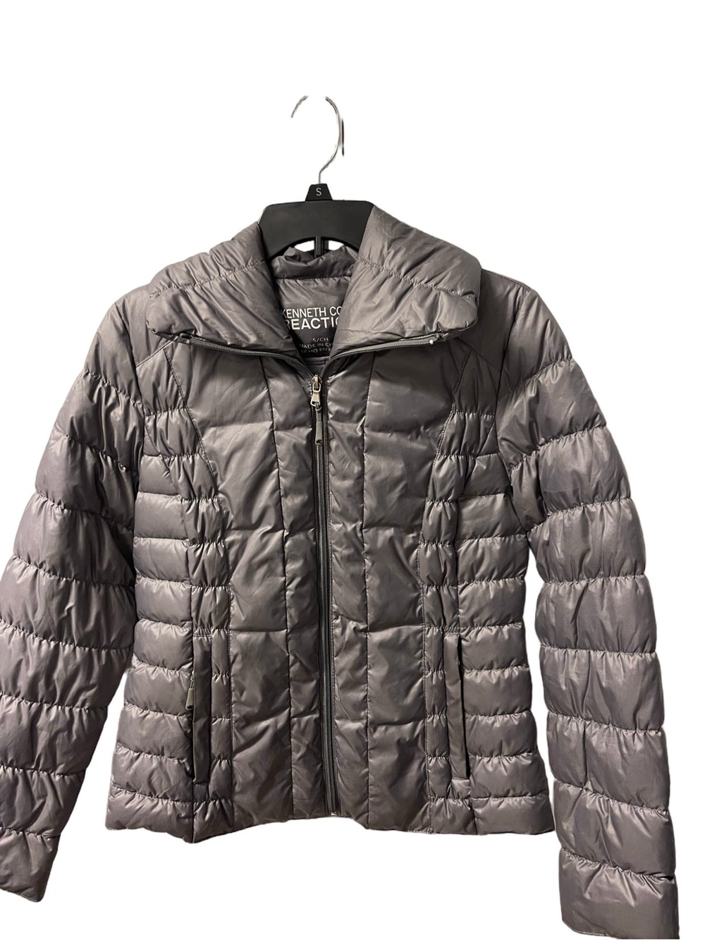 Kenneth Cole Reaction Puffer Gray Silver Women’s Quilted Jacket Coat  Sz S